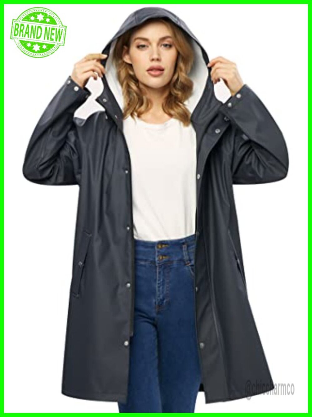 Waterproof Long Hooded Raincoat Windbreaker Trench Coat